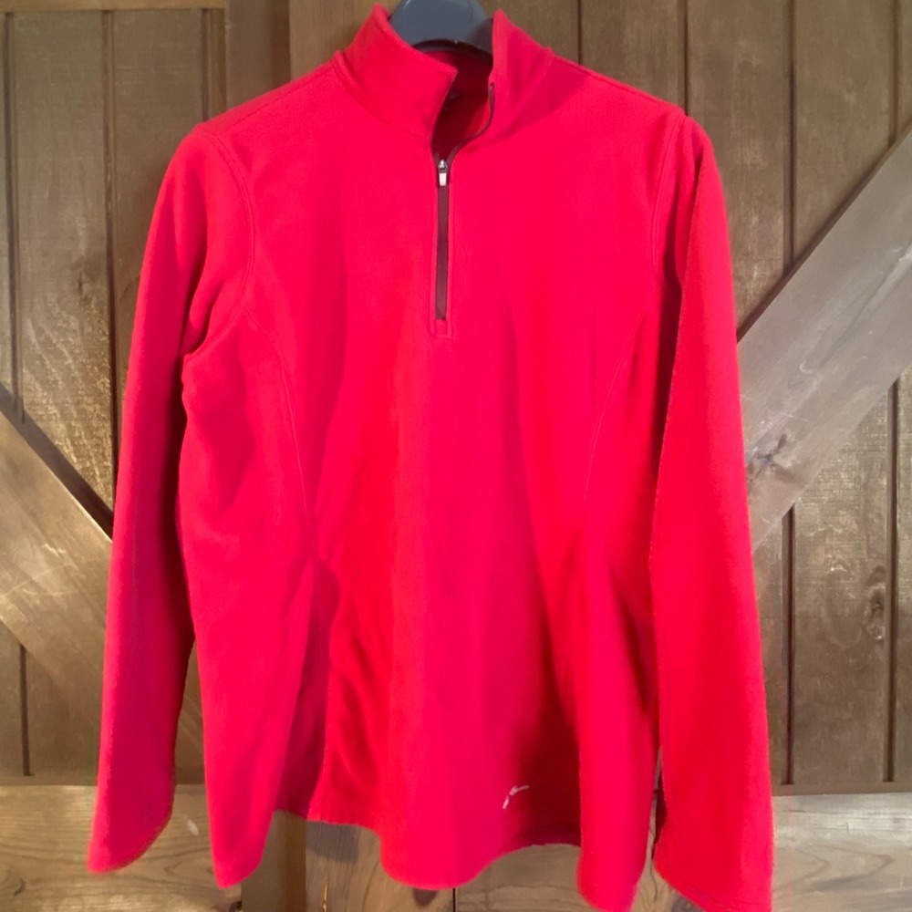 Eddie Bauer Fleece Pullover Womens XL‎ Red Quarter Zip Mock Neck Top